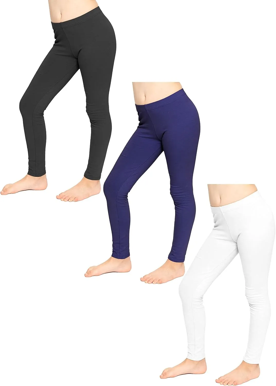 STRETCH IS COMFORT Girl's Cotton Footless Leggings Set of 3 Pieces | Stretchy | Size 2-14