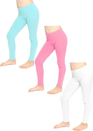 STRETCH IS COMFORT Girl's Cotton Footless Leggings Set of 3 Pieces | Stretchy | Size 2-14