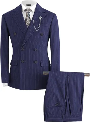 Striped Double Breasted Suit for Men Mens Suits 2 Piece Double Breasted Suit Men Classic Fit Peak Lapel