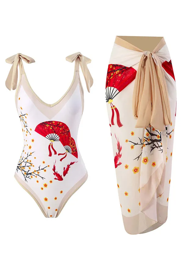 Stylish One-Piece Swimsuit & Cover-Up Skirt Set