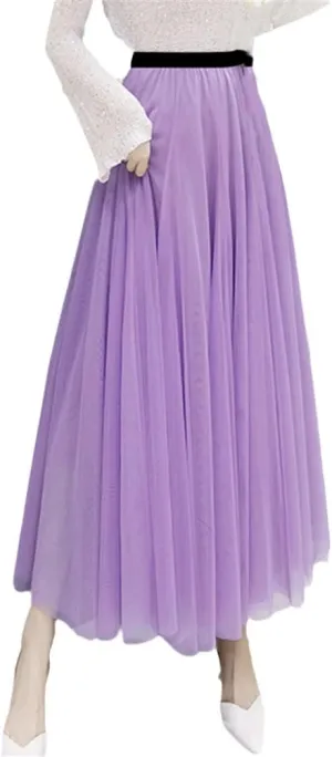 Summer Tulle Skirts, Womens Midi Pleated Skirts, Black Tulle Skirt, Spring Elastic High Waist Mesh Tutu Skirts