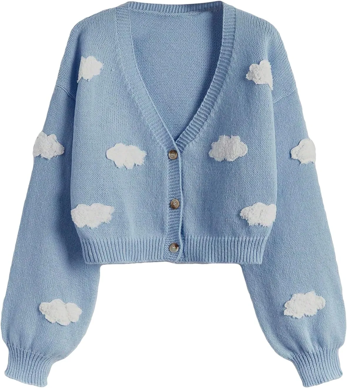 SweatyRocks Women's Graphic Pattern Button Down Knit Cardigans Long Lantern Sleeve Sweater Coats