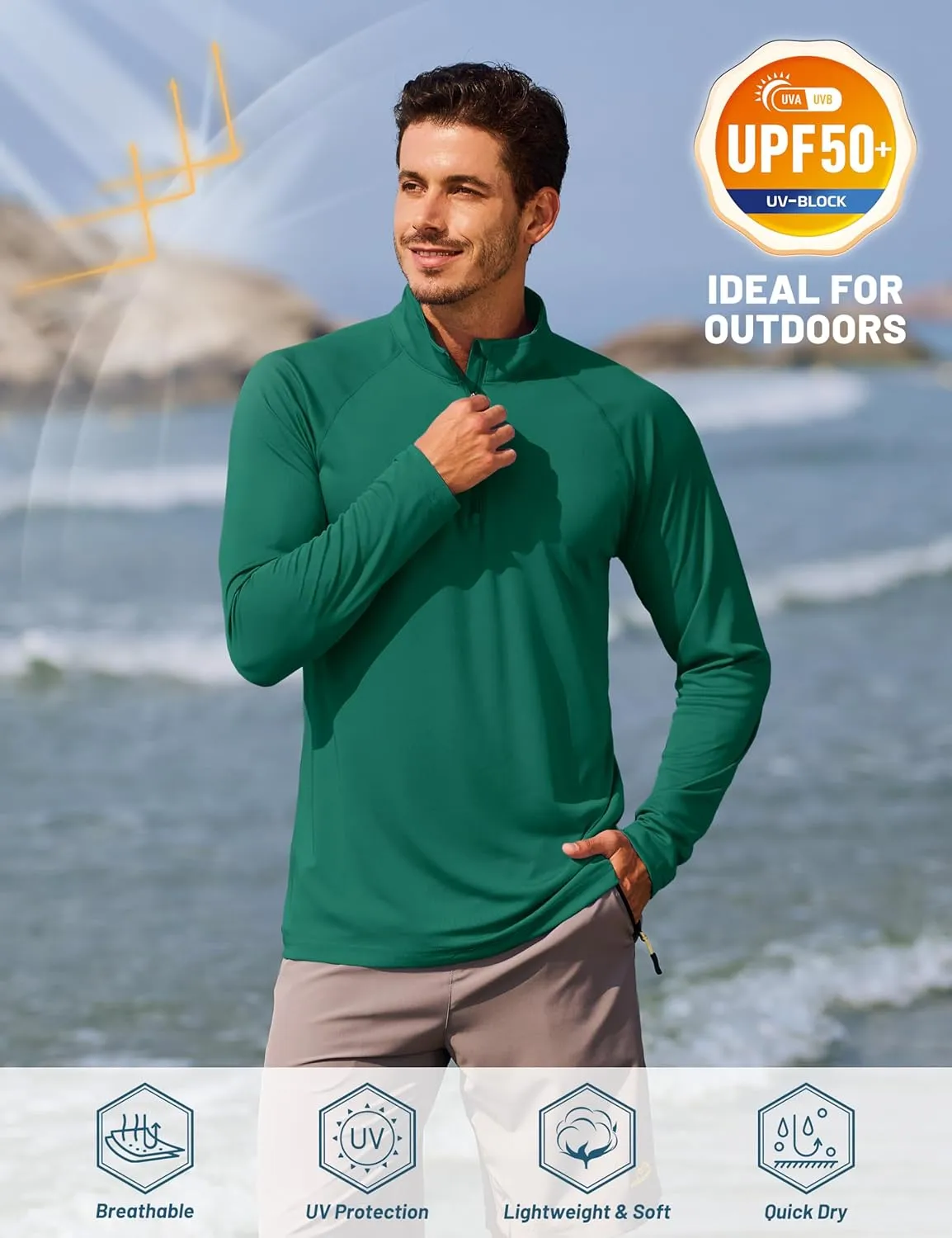 TACVASEN Men's Long Sleeve Athletic Shirts 1/4 Pullover Zip Sun Protection Rash Guard UPF 50  Outdoor Running T-Shirts