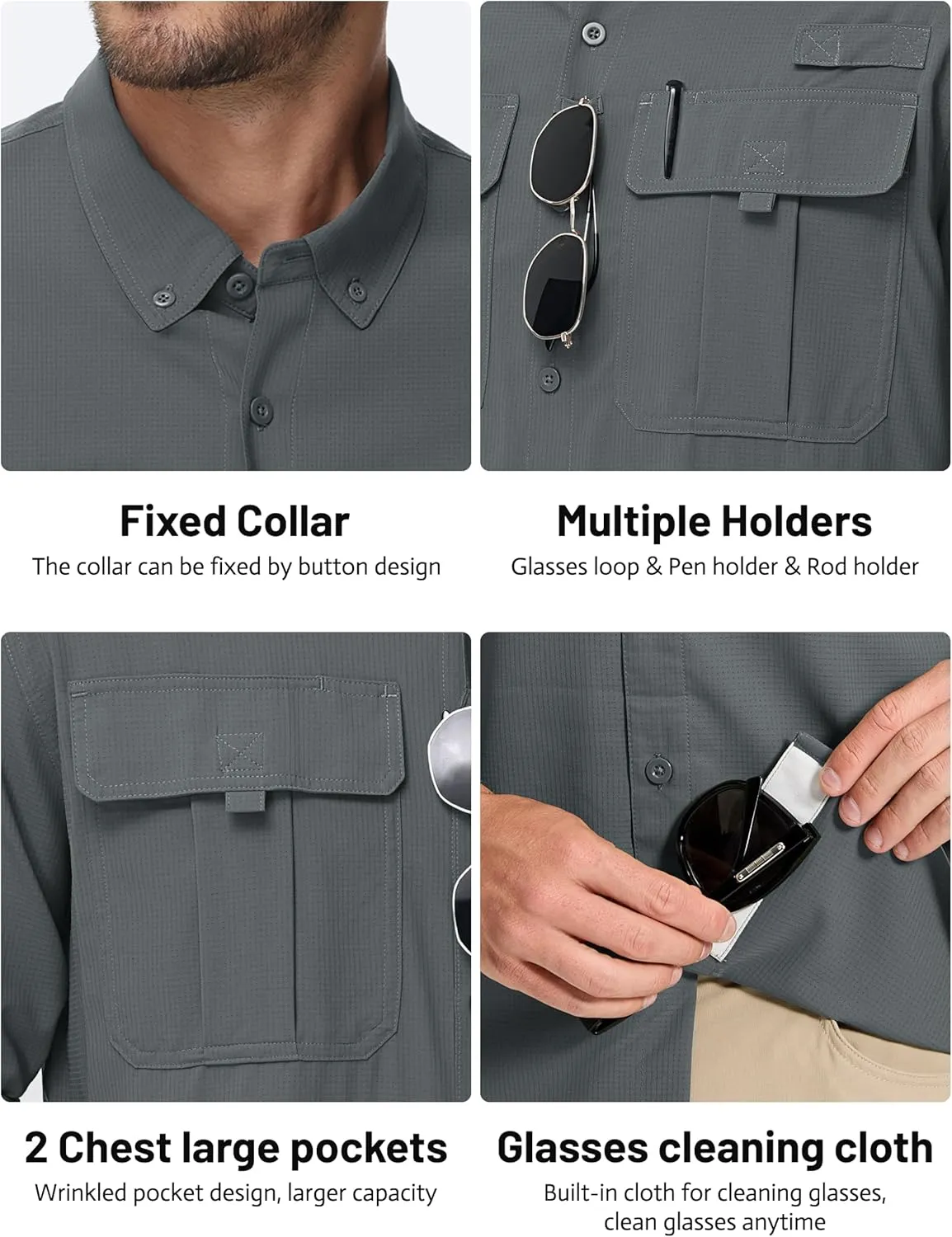 TACVASEN Mens Long Sleeve Sun Protection Shirt UPF 50  Quick Dry Fishing Cooling UV Shirts Outdoor Tactical Hiking Shirts