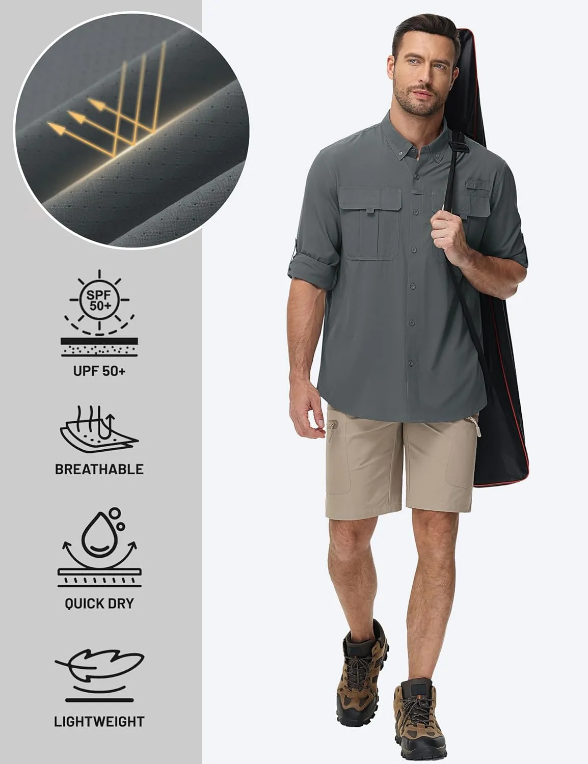 TACVASEN Mens Long Sleeve Sun Protection Shirt UPF 50  Quick Dry Fishing Cooling UV Shirts Outdoor Tactical Hiking Shirts