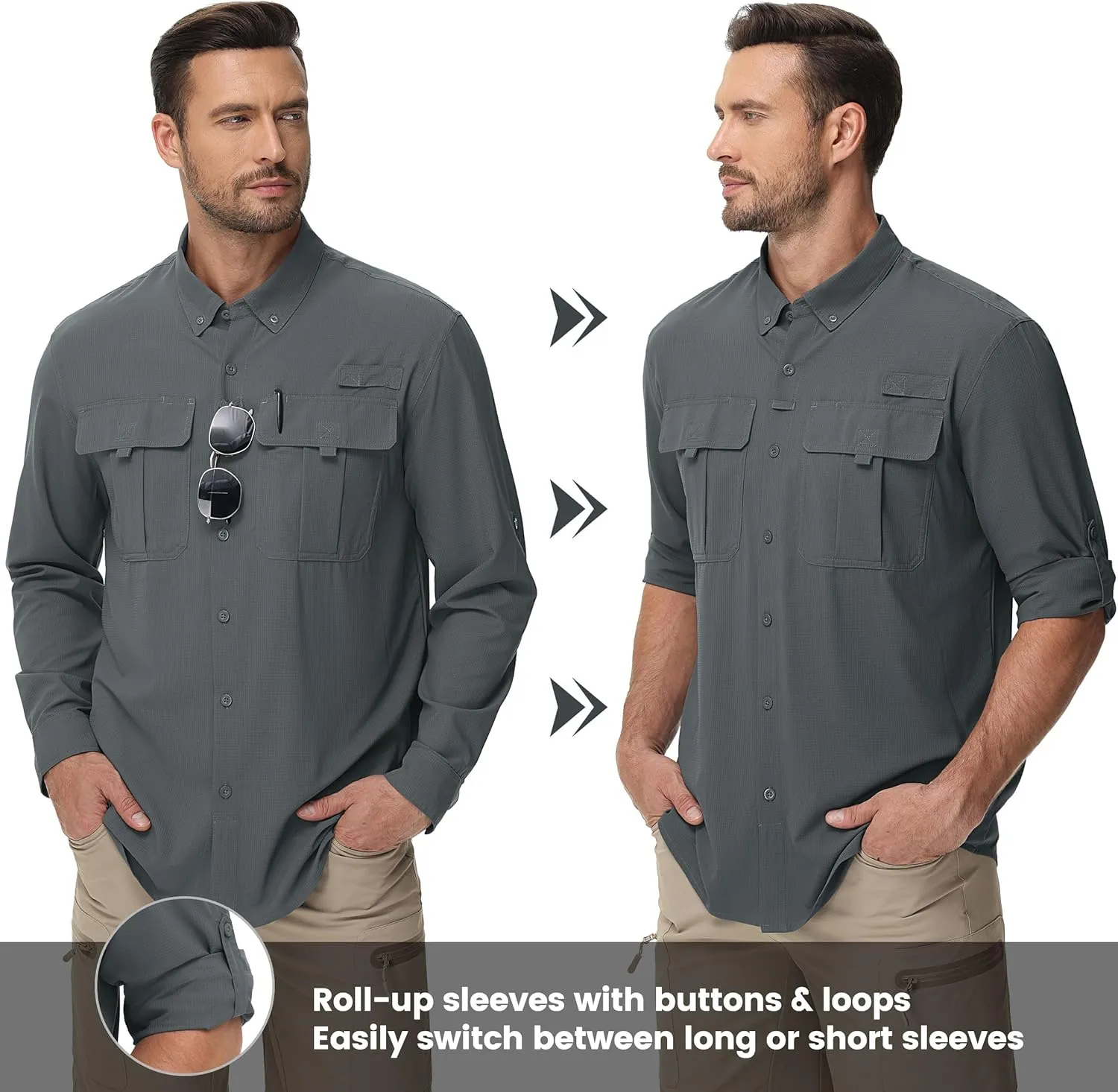 TACVASEN Mens Long Sleeve Sun Protection Shirt UPF 50  Quick Dry Fishing Cooling UV Shirts Outdoor Tactical Hiking Shirts
