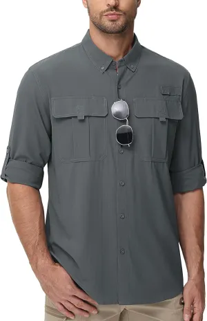 TACVASEN Mens Long Sleeve Sun Protection Shirt UPF 50  Quick Dry Fishing Cooling UV Shirts Outdoor Tactical Hiking Shirts