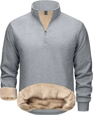 TACVASEN Men's Quarter Zip Sweatshirt Sherpa Lined Fleece Zipper Pullover Heavyweight Winter Warm Cotton Sweater