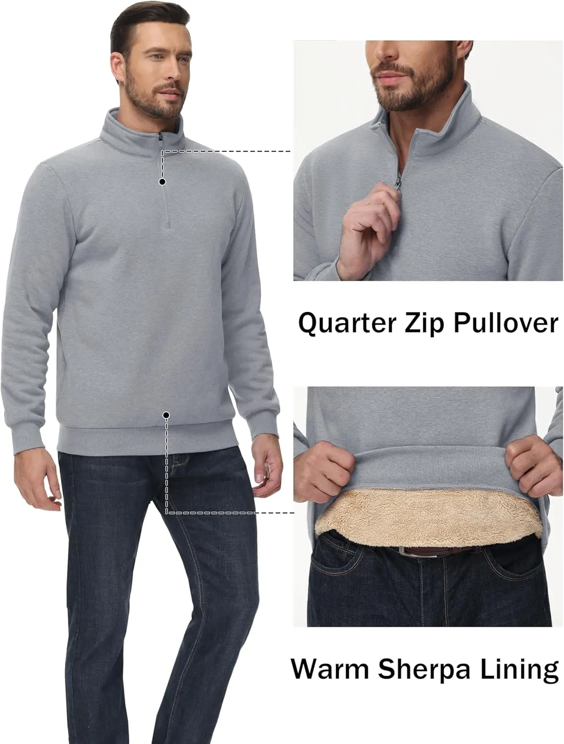 TACVASEN Men's Quarter Zip Sweatshirt Sherpa Lined Fleece Zipper Pullover Heavyweight Winter Warm Cotton Sweater