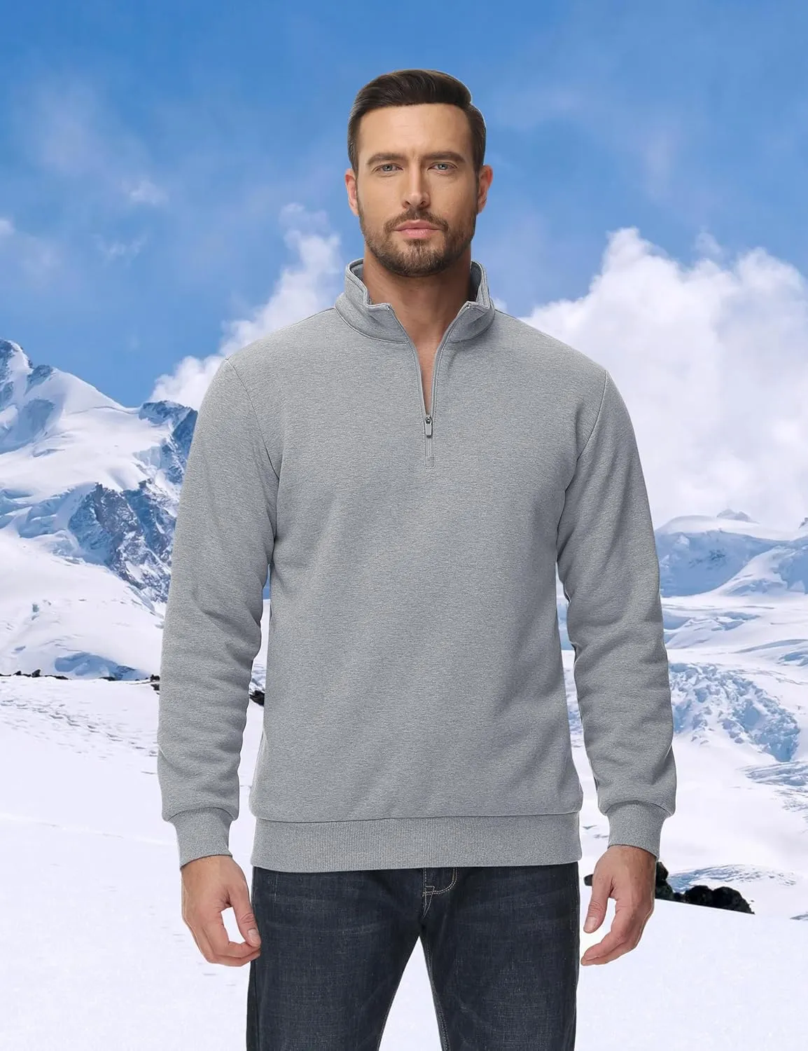 TACVASEN Men's Quarter Zip Sweatshirt Sherpa Lined Fleece Zipper Pullover Heavyweight Winter Warm Cotton Sweater
