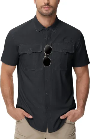 TACVASEN Mens Short Sleeve Sun Protection Shirt UPF 50  Quick Dry Fishing Cooling UV Shirts Outdoor Tactical Hiking Shirts
