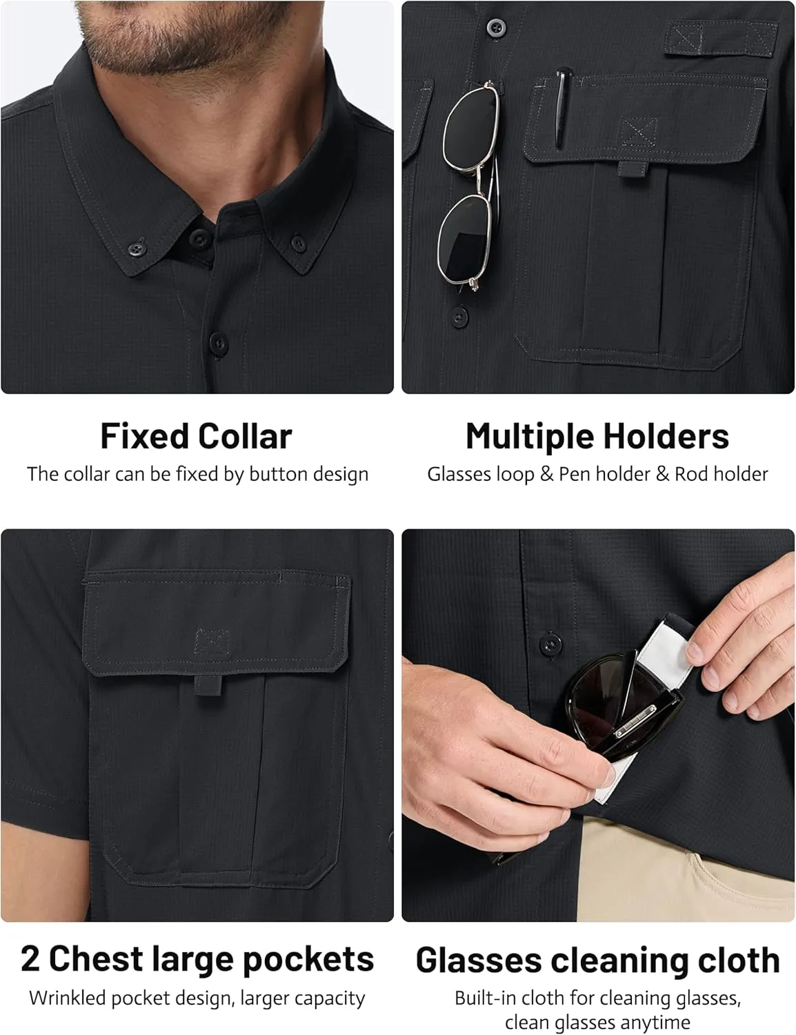 TACVASEN Mens Short Sleeve Sun Protection Shirt UPF 50  Quick Dry Fishing Cooling UV Shirts Outdoor Tactical Hiking Shirts