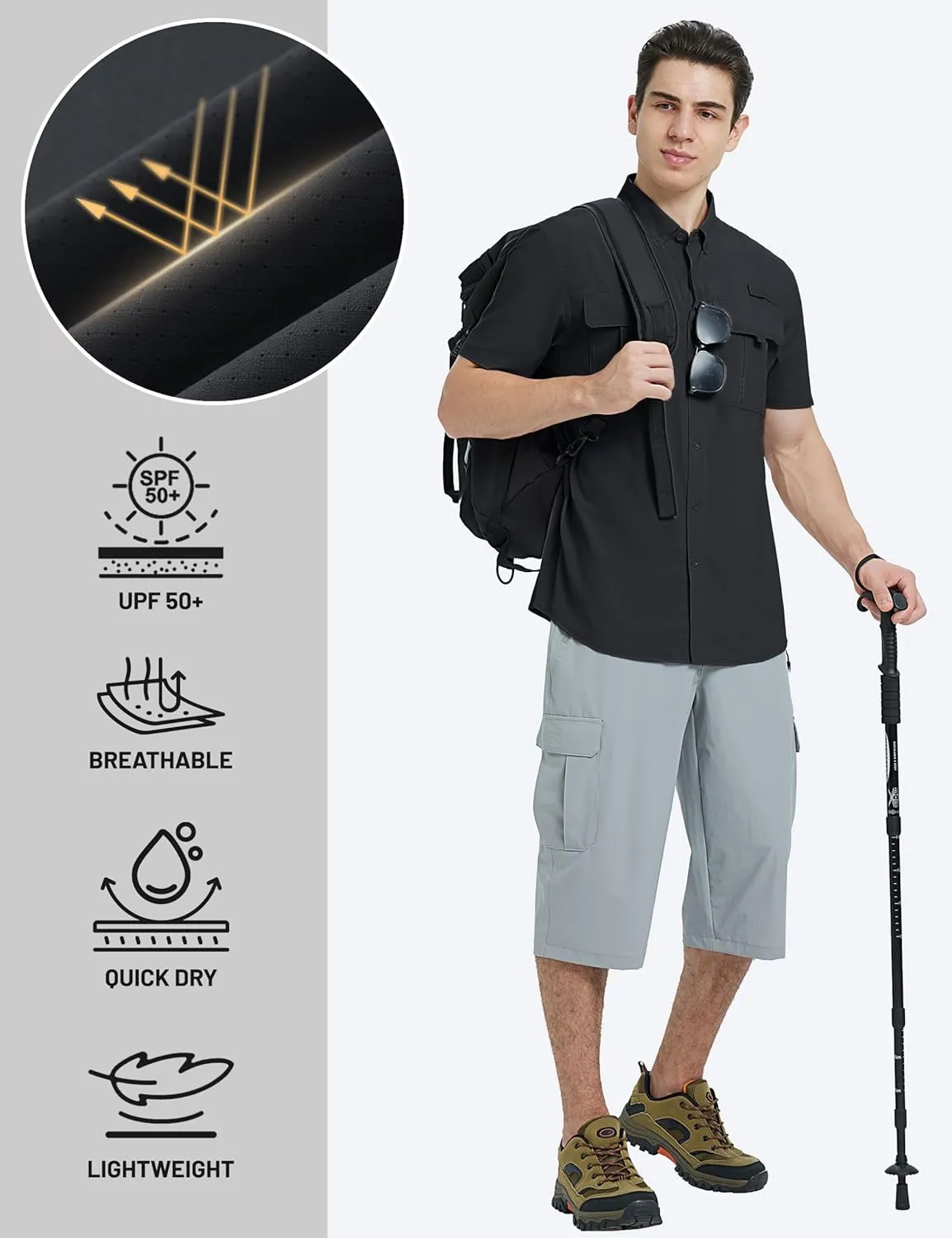TACVASEN Mens Short Sleeve Sun Protection Shirt UPF 50  Quick Dry Fishing Cooling UV Shirts Outdoor Tactical Hiking Shirts