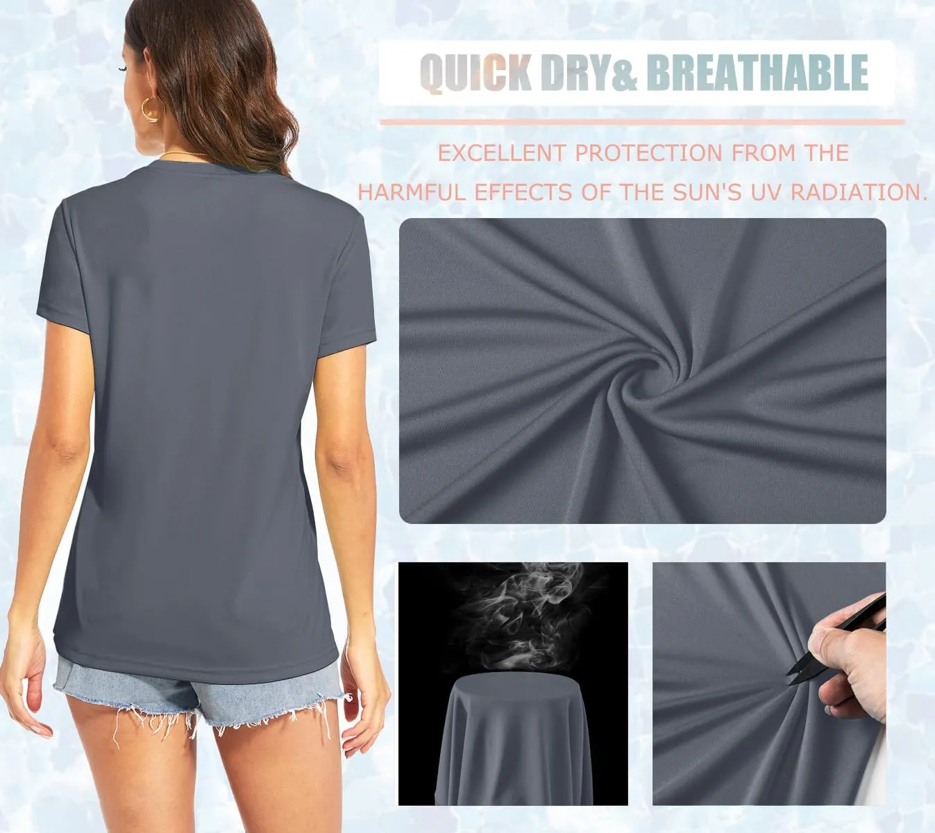 TACVASEN Workout Tops for Women UPF 50  Sun Protection V-Neck T Shirts Short Sleeve Quick Dry Athletic Running Shirts