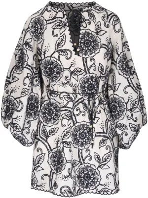 Tallow Embroidered Mini Dress in Ivory/Black