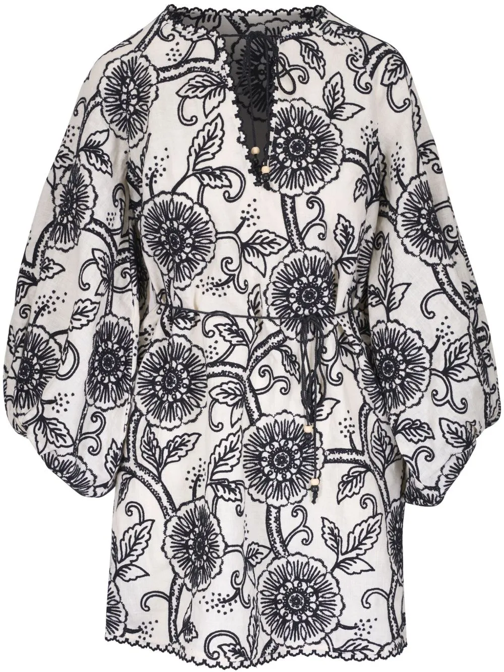 Tallow Embroidered Mini Dress in Ivory/Black
