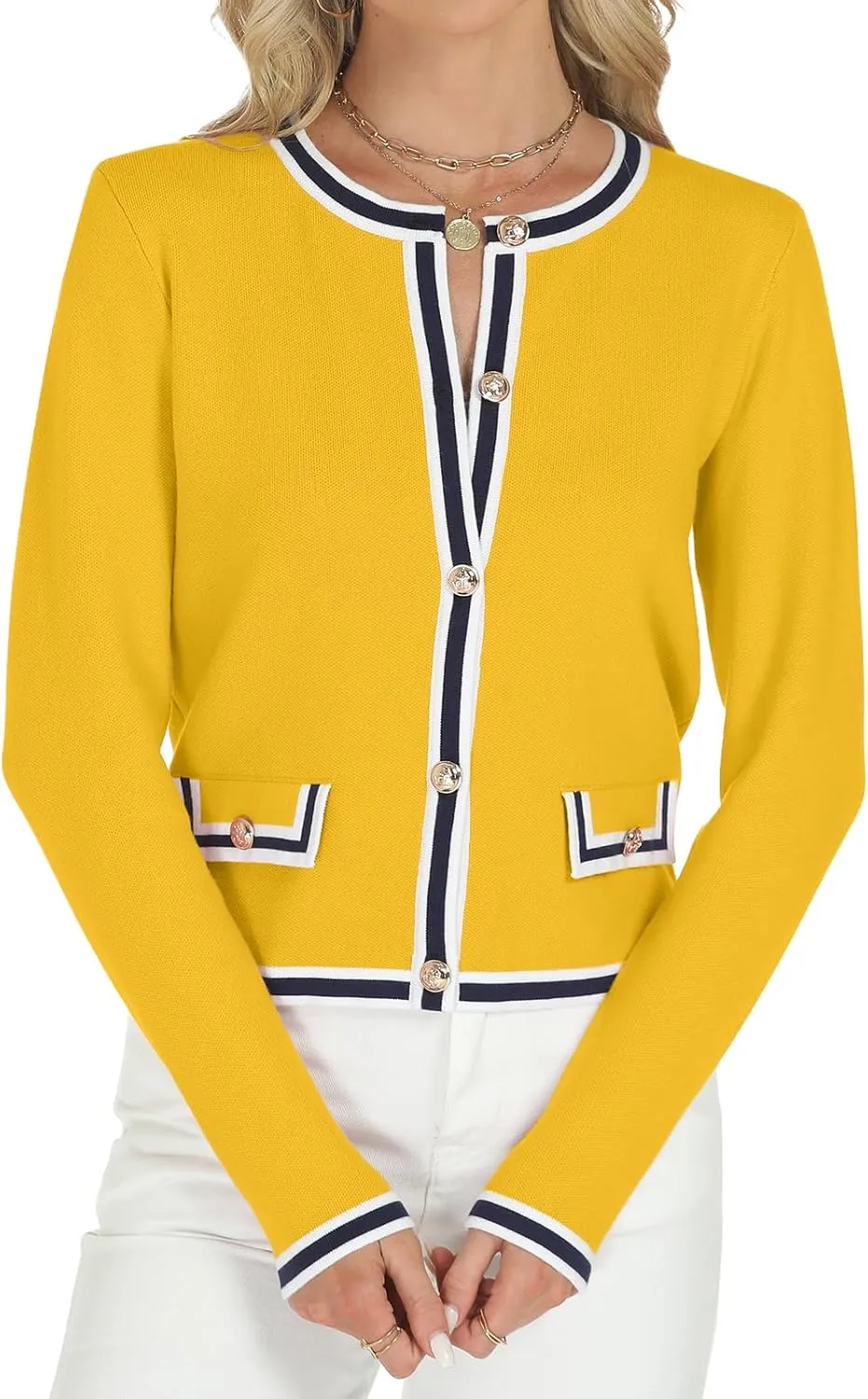 Tanou Women's 2025 Fall Crewneck Long Sleeve Casual Button Down Cardigan Sweater Knit Lady Jackets