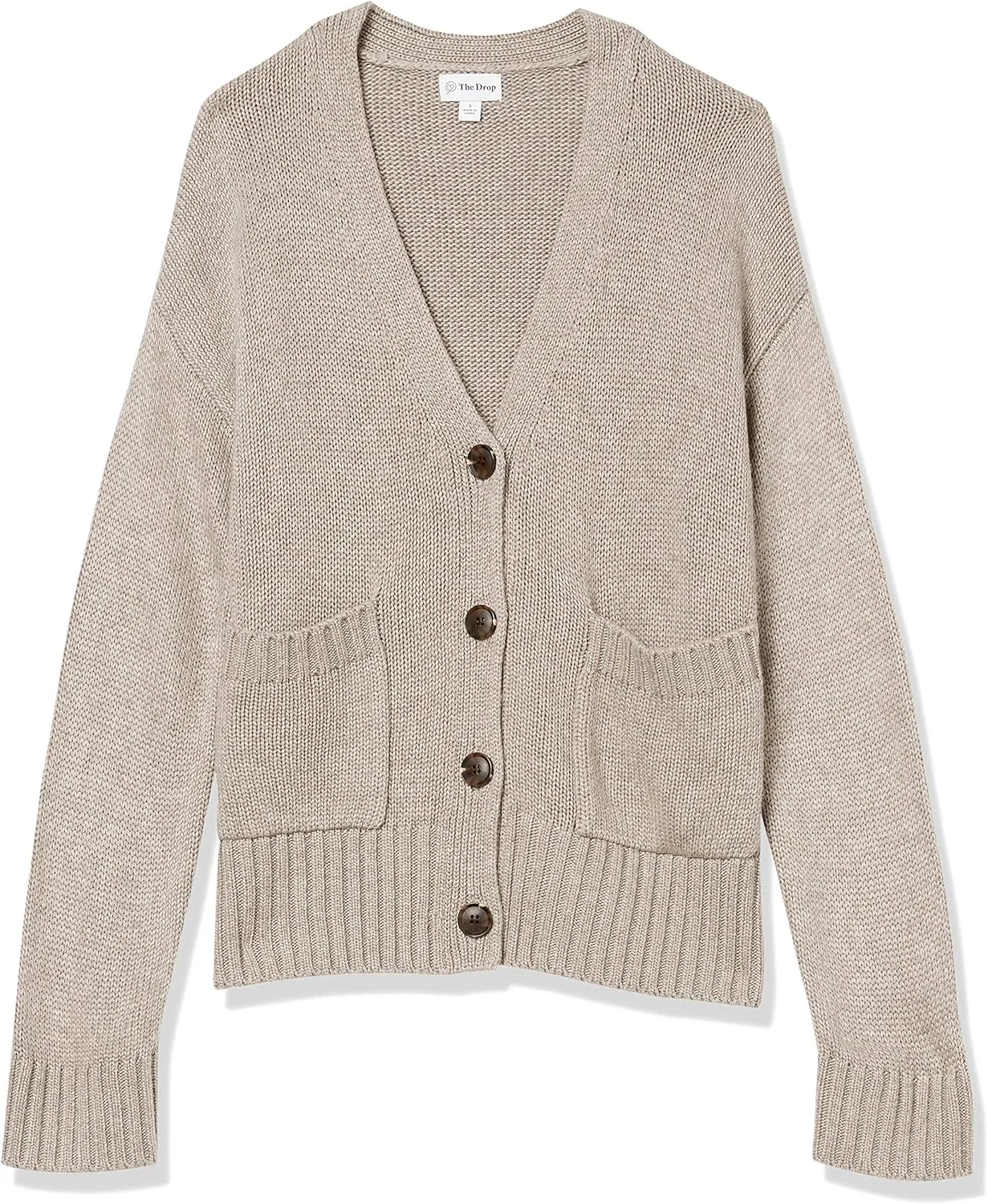 The Drop Women's Brigitte Chunky Button-Front Pocket Ribbed Cardigan