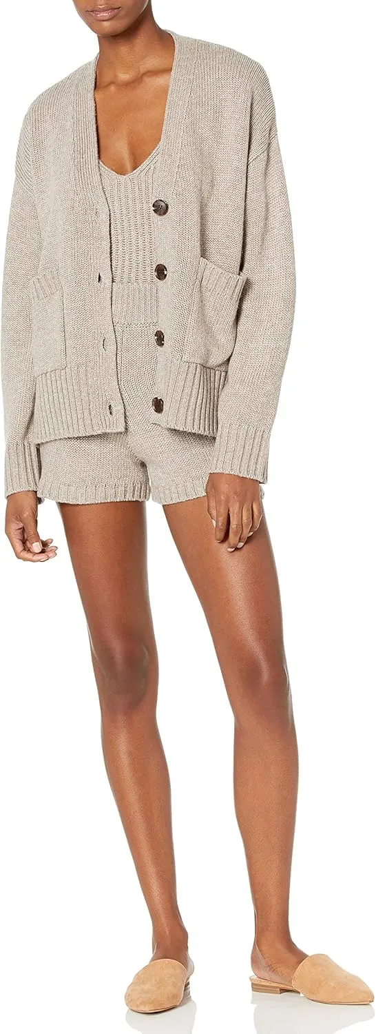 The Drop Women's Brigitte Chunky Button-Front Pocket Ribbed Cardigan