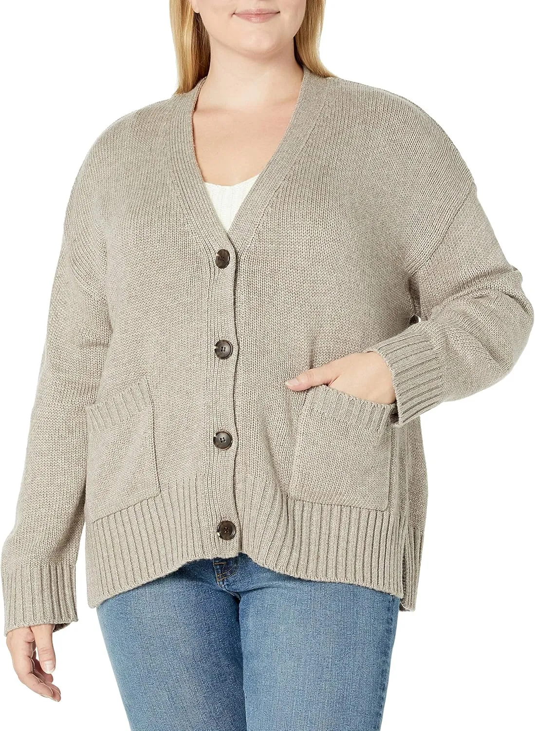 The Drop Women's Brigitte Chunky Button-Front Pocket Ribbed Cardigan