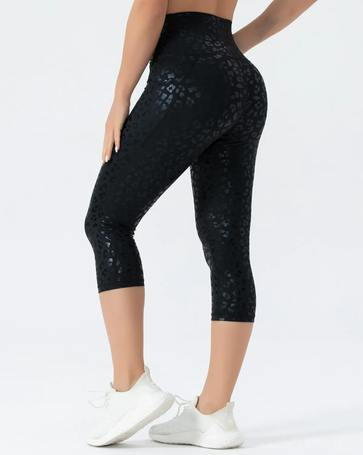THE GYM PEOPLE Women's V Cross Waist Workout Capris Leggings Tummy Control Running Yoga Pants with Pockets
