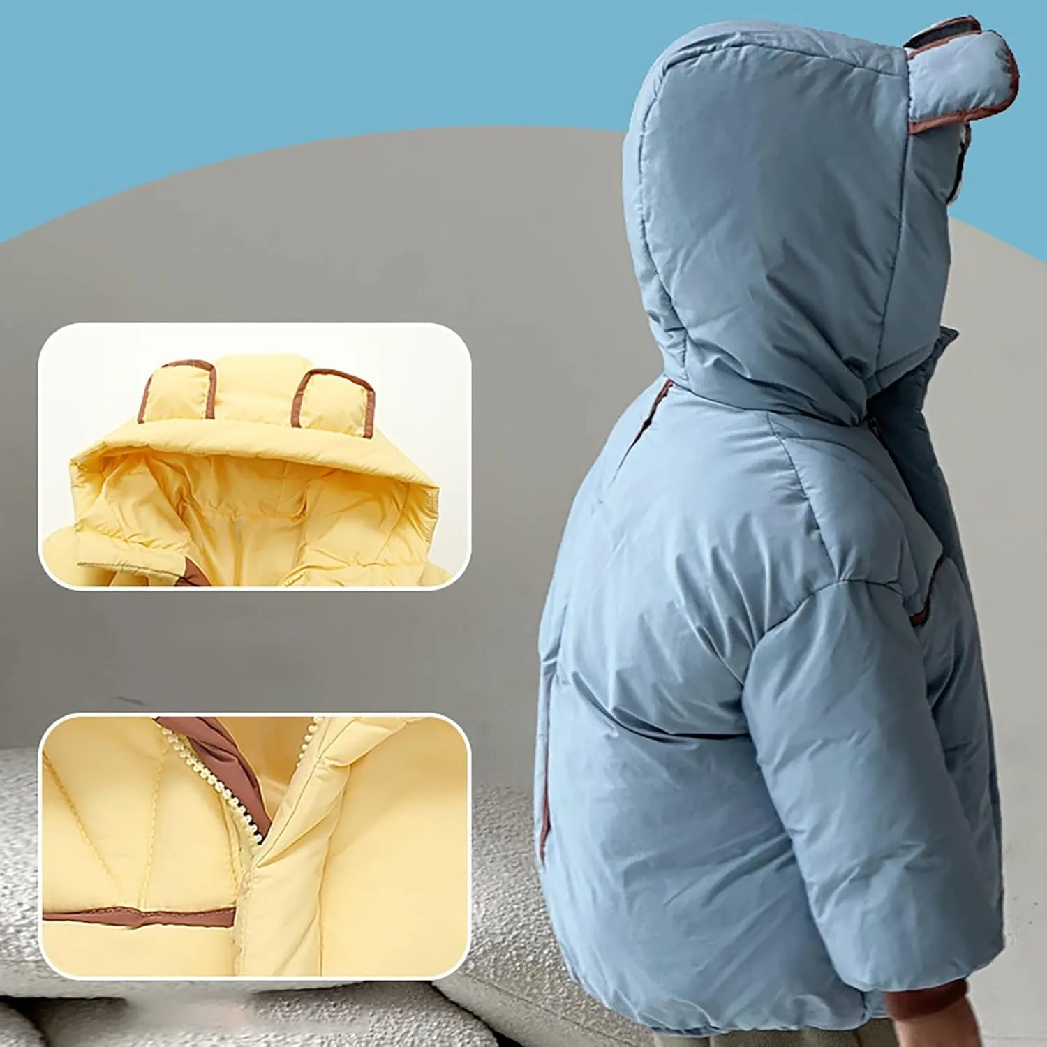 Toddler Boys Girls Winter Cute Down Coat Soft Cotton Padded Jacket Bear Ears Thick Warm Hooded Coats for Girls Big Kids