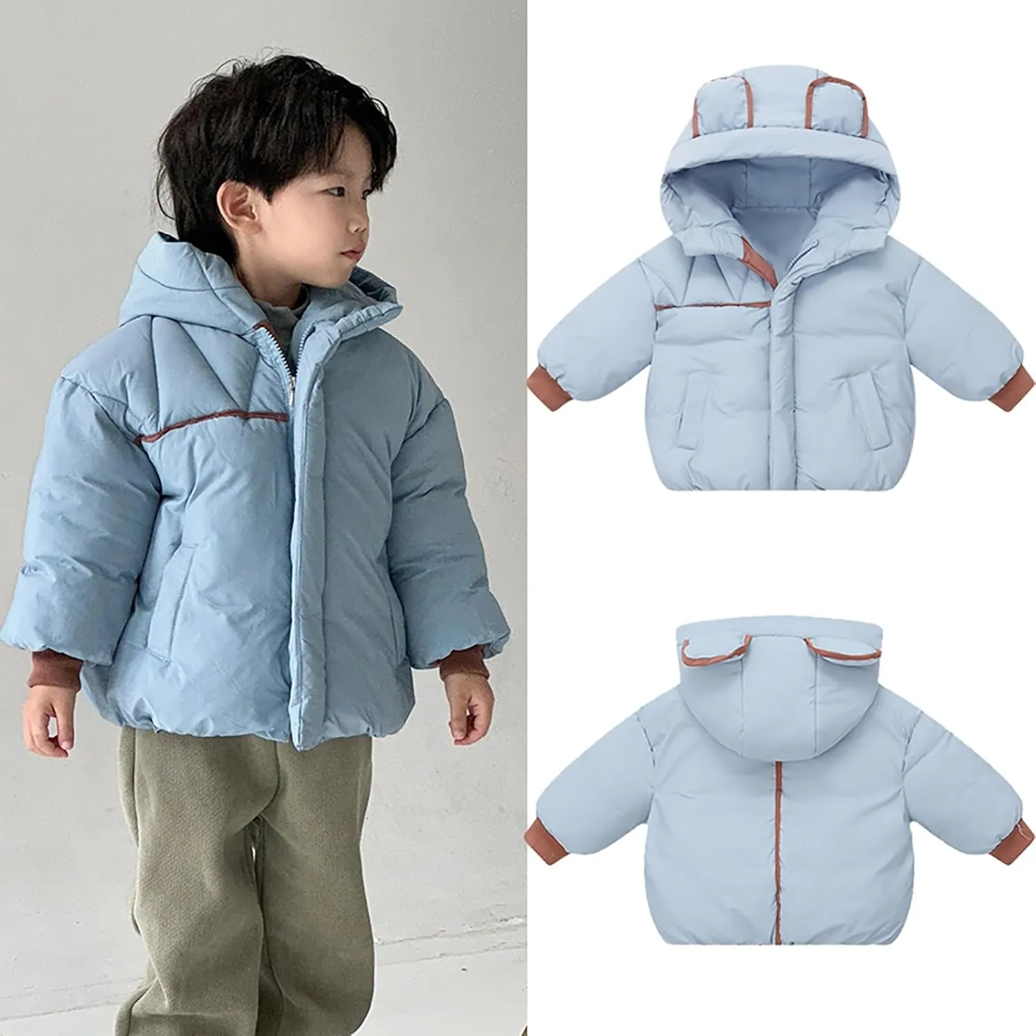 Toddler Boys Girls Winter Cute Down Coat Soft Cotton Padded Jacket Bear Ears Thick Warm Hooded Coats for Girls Big Kids