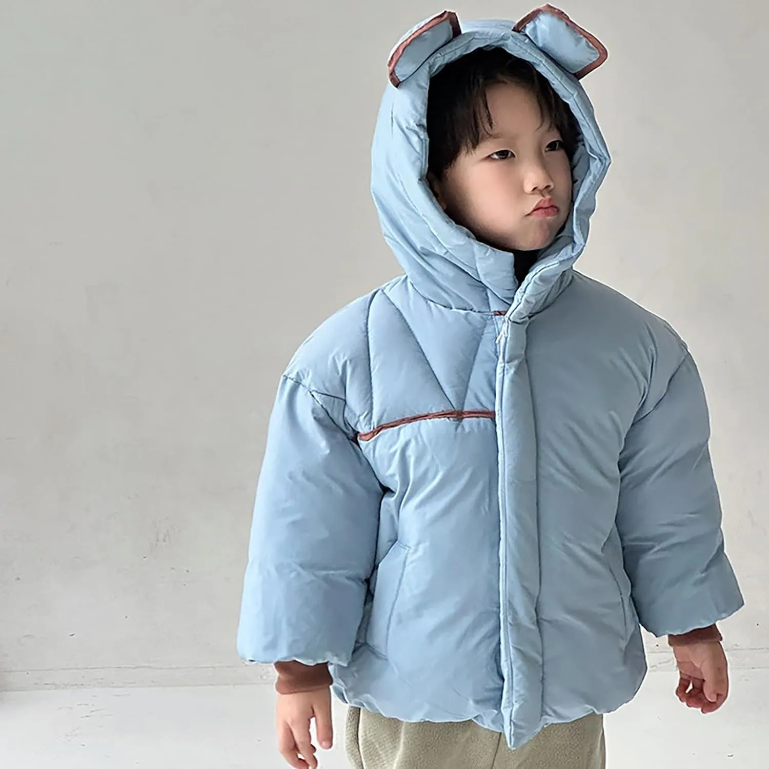 Toddler Boys Girls Winter Cute Down Coat Soft Cotton Padded Jacket Bear Ears Thick Warm Hooded Coats for Girls Big Kids
