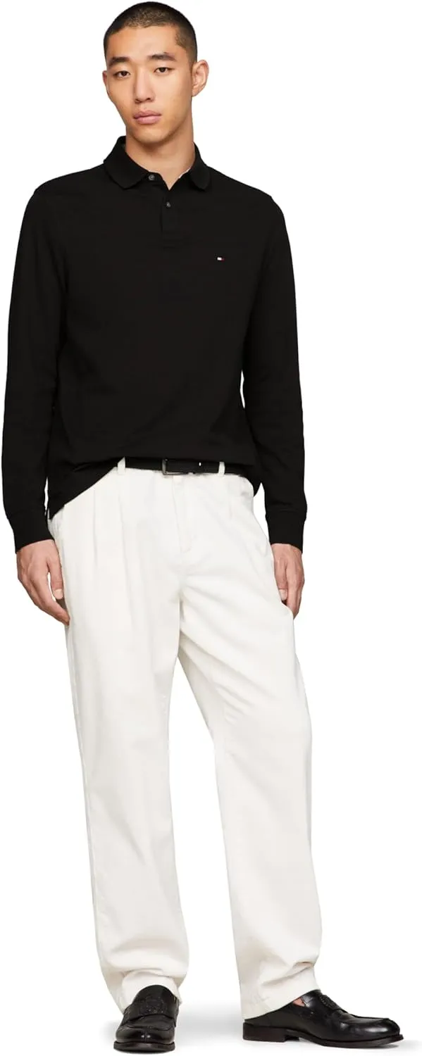 Tommy Hilfiger Men's Long Sleeve Polo Shirts in Regular Fit with Stretch and Organic Pique Cotton