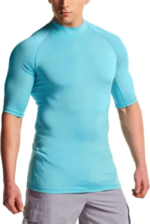 TSLA Men's Rash Guard Swim Shirts, UPF 50  Quick Dry Mid/Short Sleeve Swimming Shirt, UV/SPF Water Surf Shirts