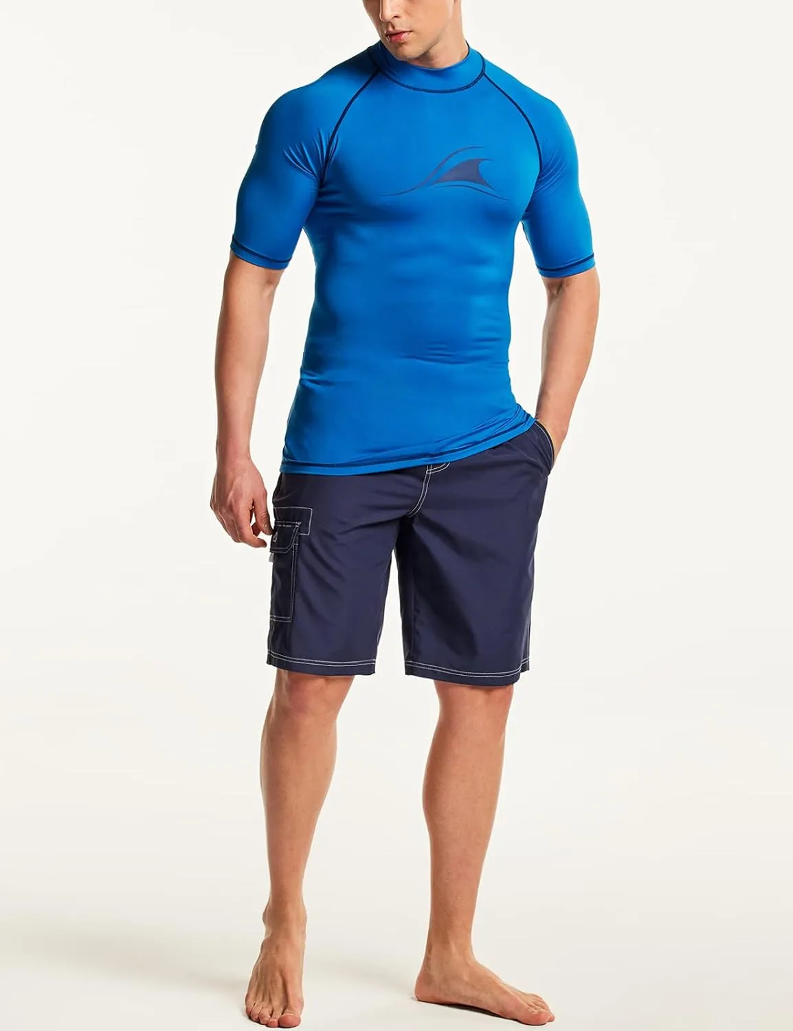 TSLA Men's Rash Guard Swim Shirts, UPF 50  Quick Dry Mid/Short Sleeve Swimming Shirt, UV/SPF Water Surf Shirts