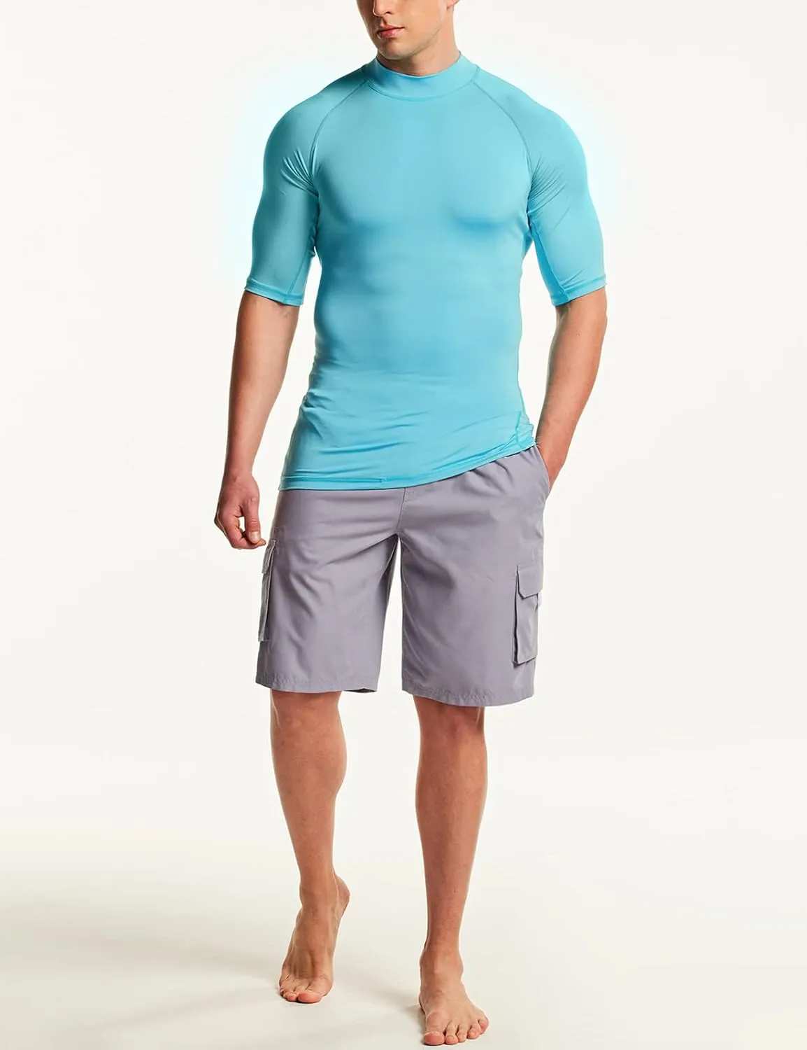 TSLA Men's Rash Guard Swim Shirts, UPF 50  Quick Dry Mid/Short Sleeve Swimming Shirt, UV/SPF Water Surf Shirts