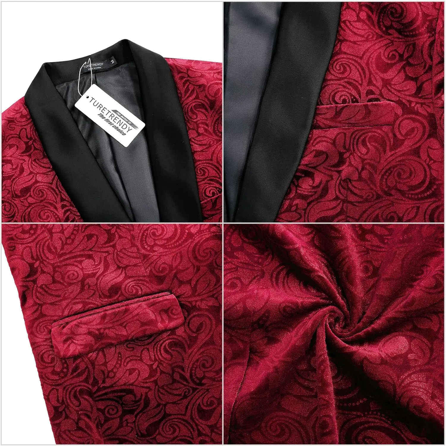 TURETRENDY Mens Floral Tuxedo Suit Jacket Stylish Dinner Blazer Jackets for Wedding Party Prom