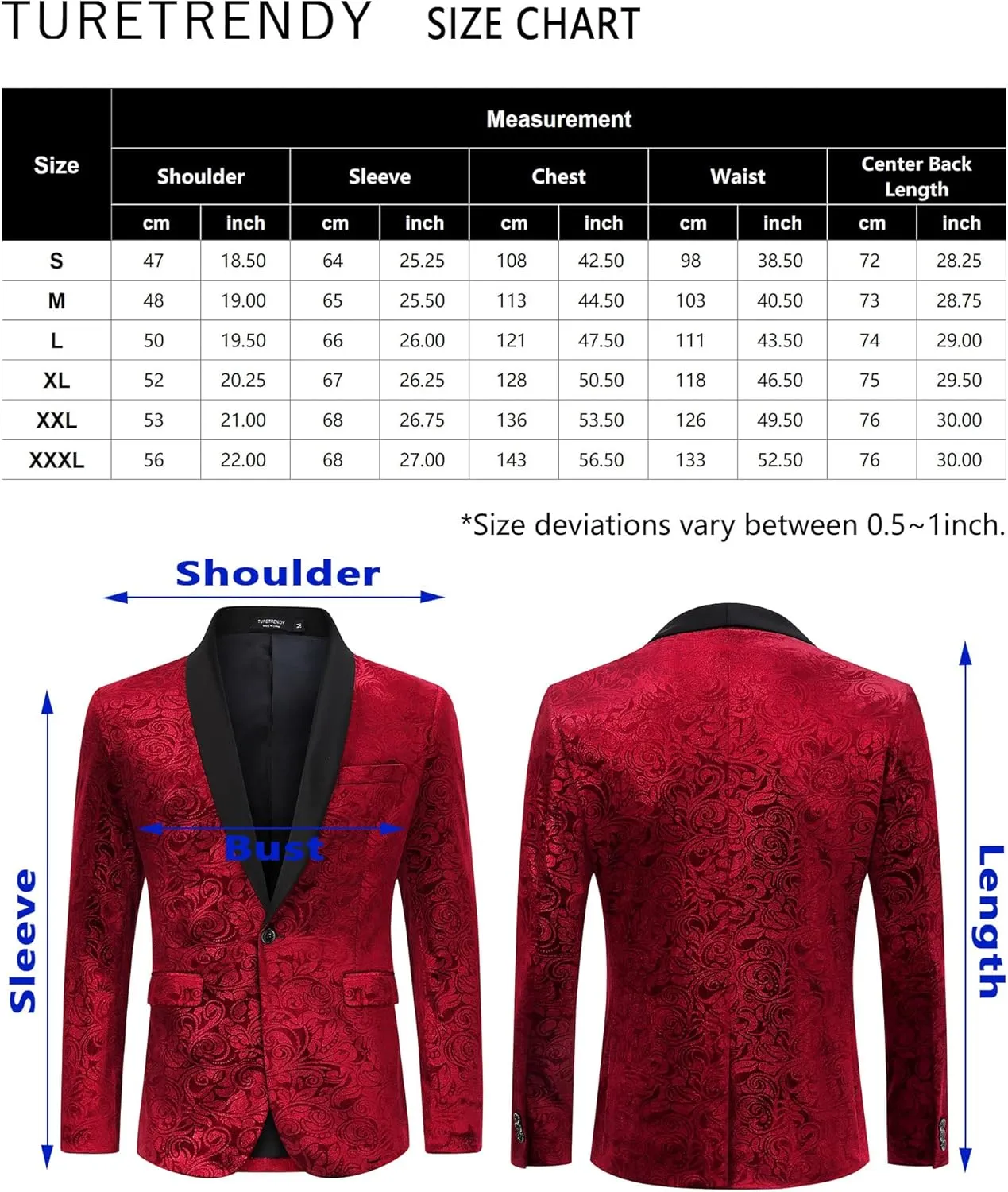 TURETRENDY Mens Floral Tuxedo Suit Jacket Stylish Dinner Blazer Jackets for Wedding Party Prom