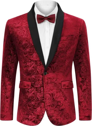 TURETRENDY Mens Floral Tuxedo Suit Jacket Stylish Dinner Blazer Jackets for Wedding Party Prom