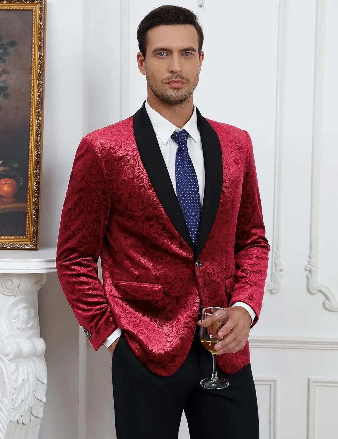 TURETRENDY Mens Floral Tuxedo Suit Jacket Stylish Dinner Blazer Jackets for Wedding Party Prom