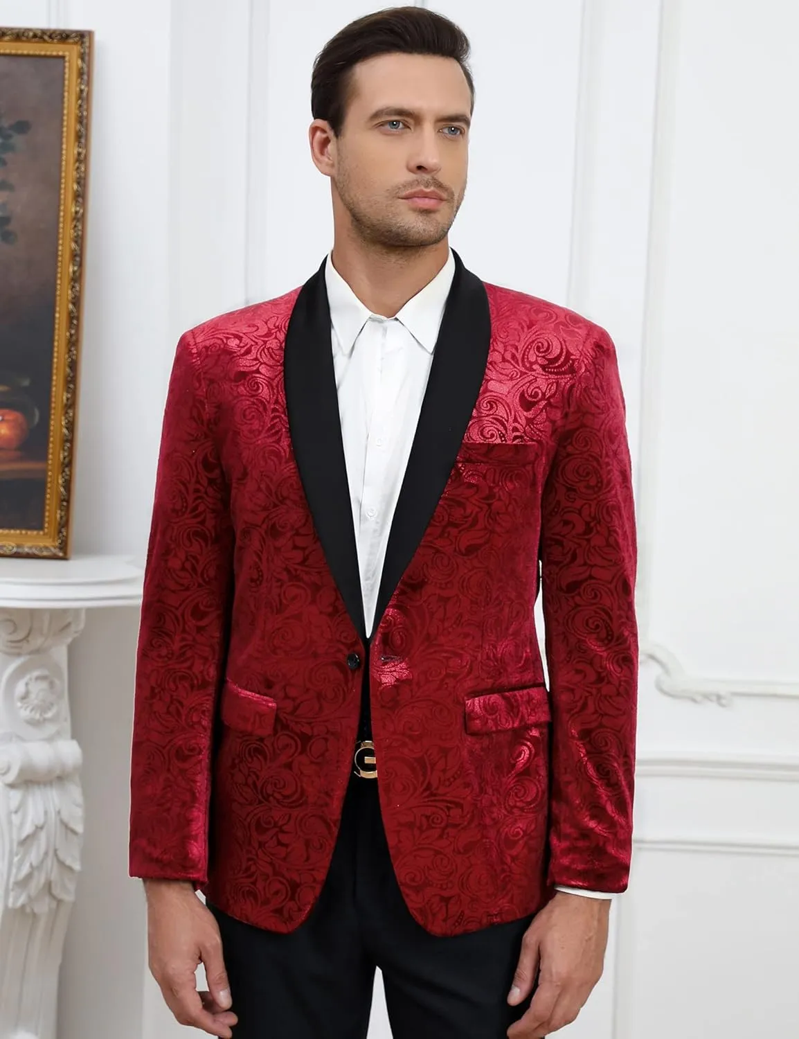 TURETRENDY Mens Floral Tuxedo Suit Jacket Stylish Dinner Blazer Jackets for Wedding Party Prom