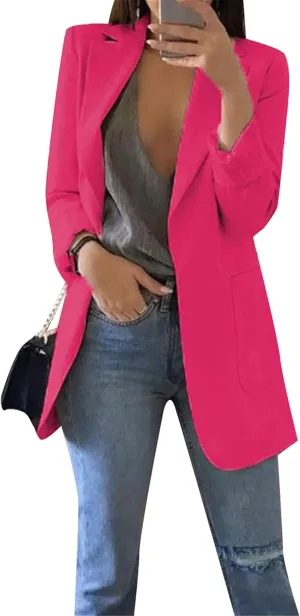 TYQQU Womens Casual Long Sleeve Open Front Blazer Lapel Collar Cardigan Plus Size Work Jackets
