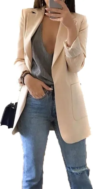 TYQQU Womens Casual Long Sleeve Open Front Blazer Lapel Collar Cardigan Plus Size Work Jackets