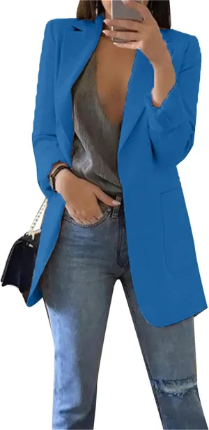 TYQQU Womens Casual Long Sleeve Open Front Blazer Lapel Collar Cardigan Plus Size Work Jackets