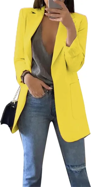 TYQQU Womens Casual Long Sleeve Open Front Blazer Lapel Collar Cardigan Plus Size Work Jackets