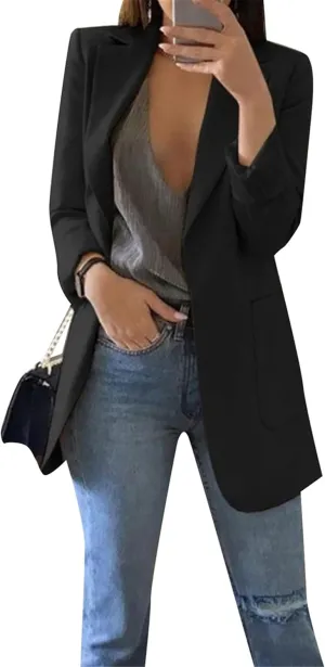 TYQQU Womens Casual Long Sleeve Open Front Blazer Lapel Collar Cardigan Plus Size Work Jackets