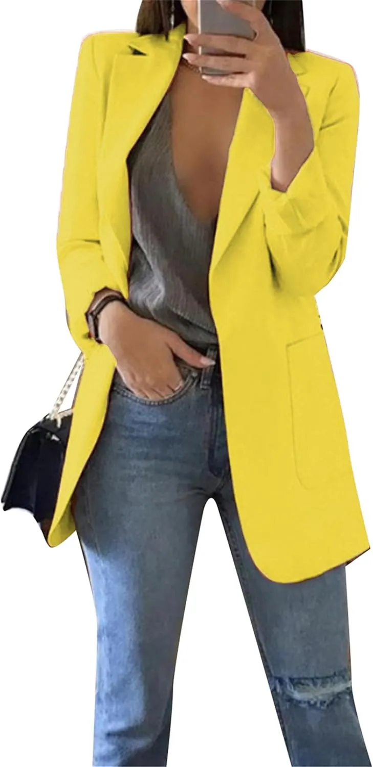 TYQQU Womens Casual Long Sleeve Open Front Blazer Lapel Collar Cardigan Plus Size Work Jackets