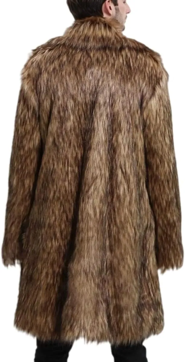 UMREN Men's Luxury Faux Fur Coat Jacket Winter Warm Long Coats Overwear Outwear