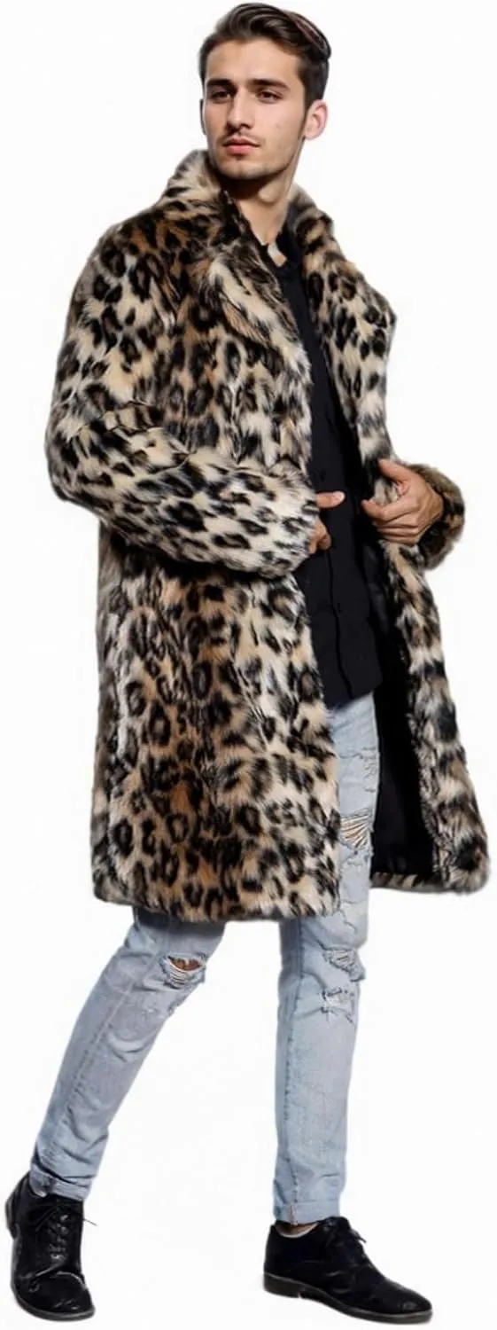 UMREN Men's Luxury Faux Fur Coat Jacket Winter Warm Long Coats Overwear Outwear