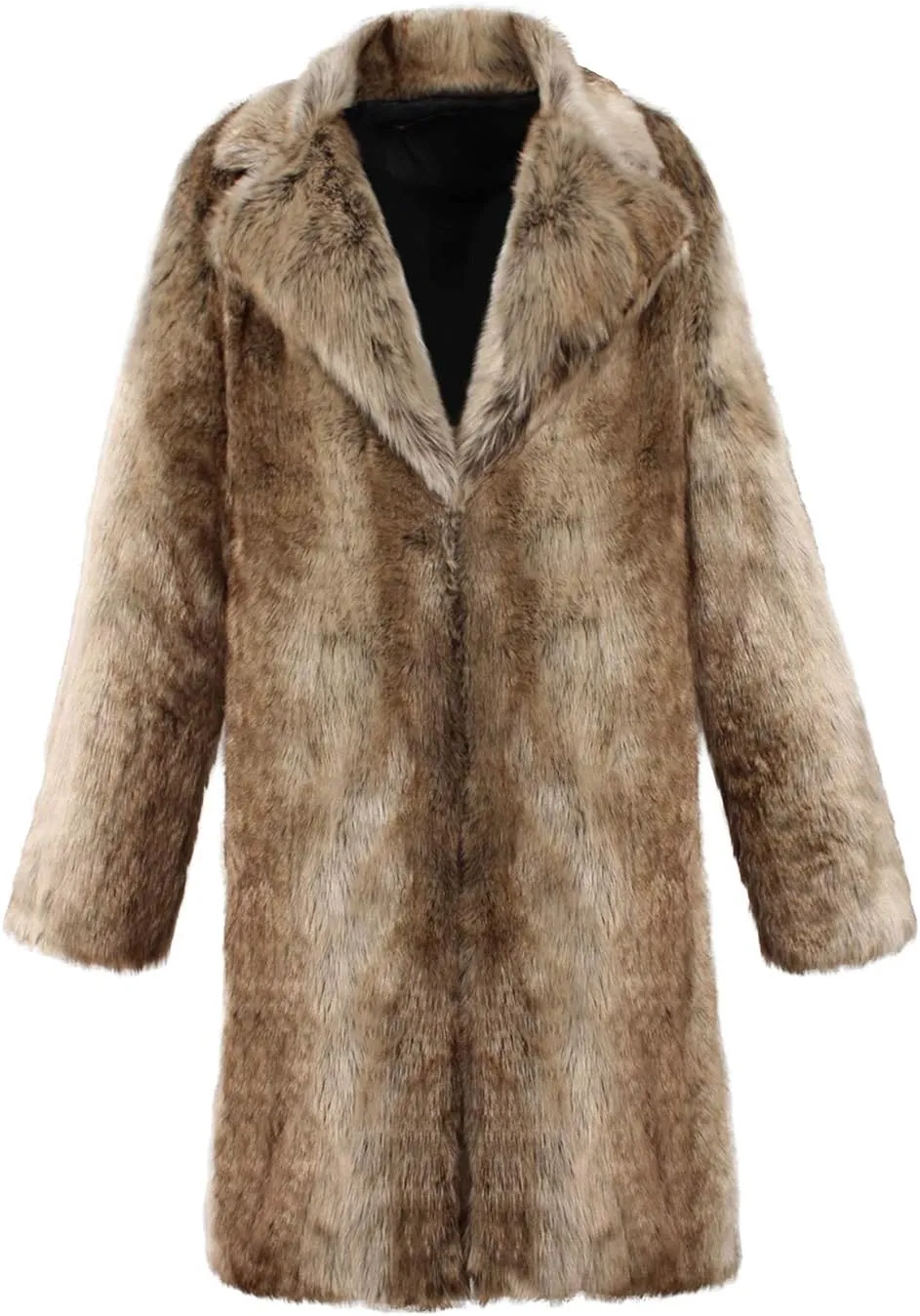 UMREN Men's Luxury Faux Fur Coat Jacket Winter Warm Long Coats Overwear Outwear
