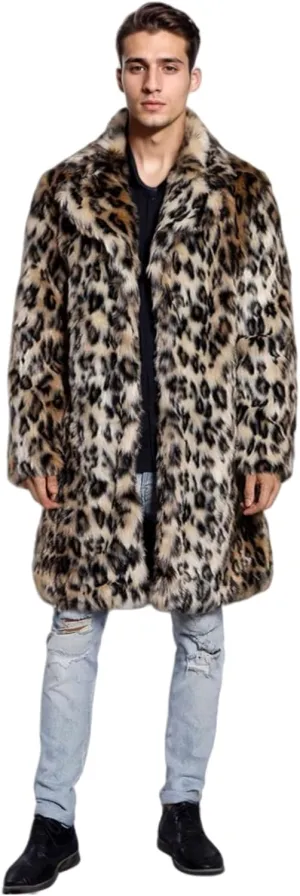 UMREN Men's Luxury Faux Fur Coat Jacket Winter Warm Long Coats Overwear Outwear