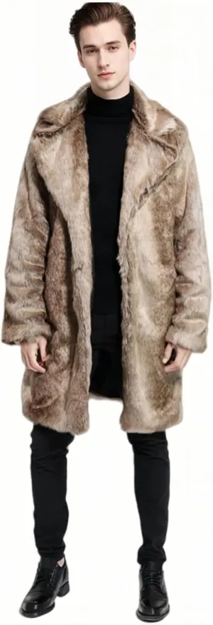 UMREN Men's Luxury Faux Fur Coat Jacket Winter Warm Long Coats Overwear Outwear