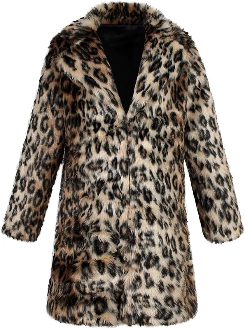 UMREN Men's Luxury Faux Fur Coat Jacket Winter Warm Long Coats Overwear Outwear