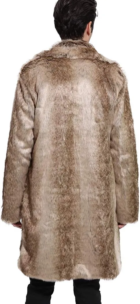UMREN Men's Luxury Faux Fur Coat Jacket Winter Warm Long Coats Overwear Outwear